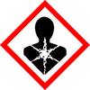 Picto "Dangereux à long terme" : carré sur pointe à bord rouge avec buste et symbole de dégradation cellulaire